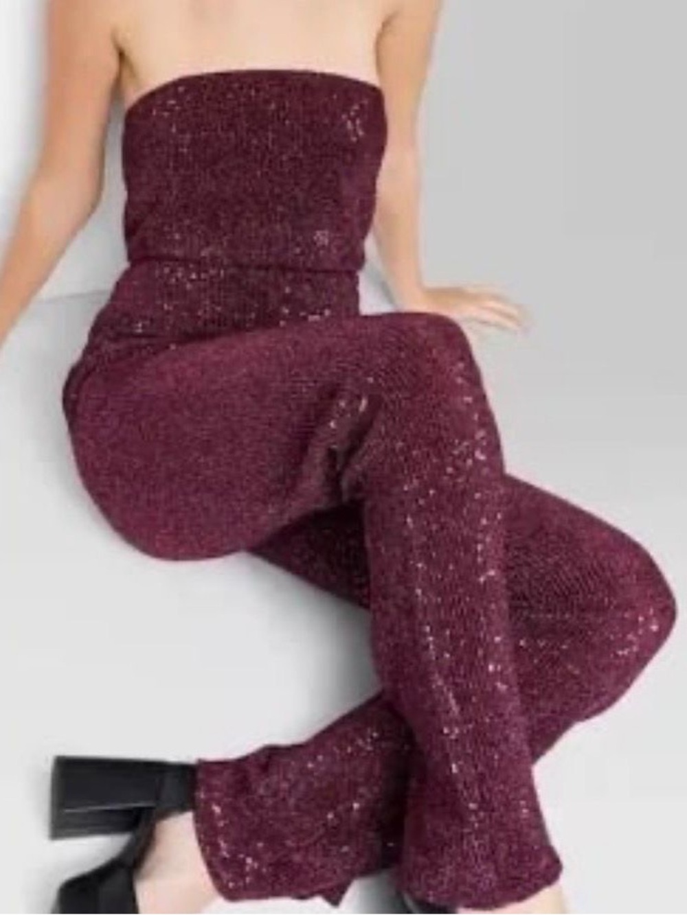 Wild Fable Burgundy Sequin Jumpsuit Size S– Holiday Party Glam
